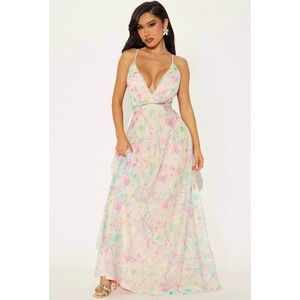 Floral Chiffon Prom Gown Maxi Flowing Pastel Print Romantic Party Gala Sold Out